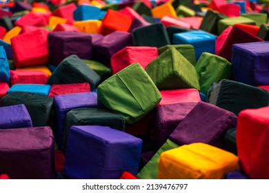 Multi-colored Soft Cubes In The Children's Play Center.