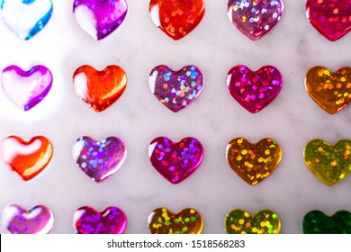 Multicolored Stickers Hearts With Sparkles