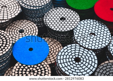Multicolored stone grinding discs; stone processing industry
