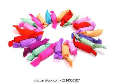 Multicolored Taffy Candy On A White