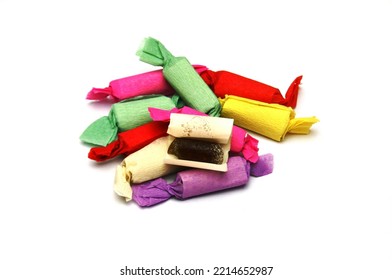 Multicolored Taffy Candy On A White