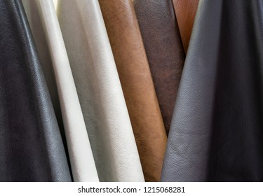 Multicolored trendy leather textures samples for furniture upholstery and interior architecture design