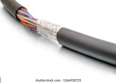  Multicolored Trunk Cable Is Torn Off.  Multichannel Communication Line. High Speed Data Transfer. Damaged Isolation Of Main Internet Backbone Channel. 
