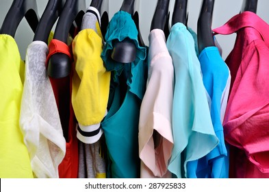 Multicolored Womens Clothing Hanging On The Hanger  Horizontal