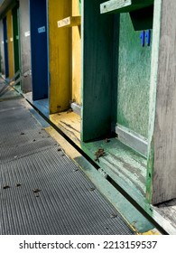 Multi-colored Wooden Bee Hives On A Trailer. Mobile Apiary.