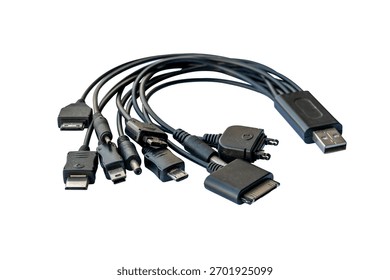 Multi-connector USB charging cable with Type-A, Type-C, micro and mini USB. High quality photo