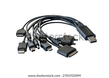 Multi-connector USB charging cable with Type-A, Type-C, micro and mini USB. High quality photo