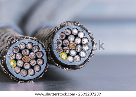 Multi-core electrical control cable, close-up cross-section