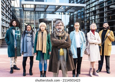 Multi-Cultural Creative Business Team People - Outdoor Portrait Of Marketing Advertising Journalism Professionals Outside The Workplace