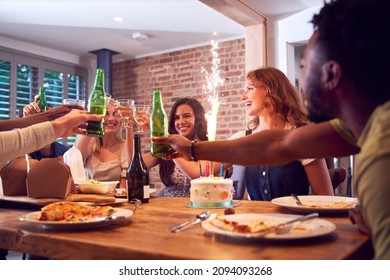 Multicultural Group Friends Celebrating Birthday Party Stock Photo ...