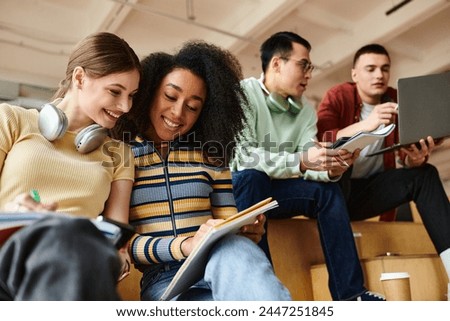 A multicultural group of students engaging in an educational discussion at a university.