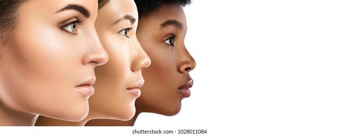 Multi-ethnic beauty. Different ethnicity women - Caucasian, African, Asian. - Shutterstock ID 1028011084
