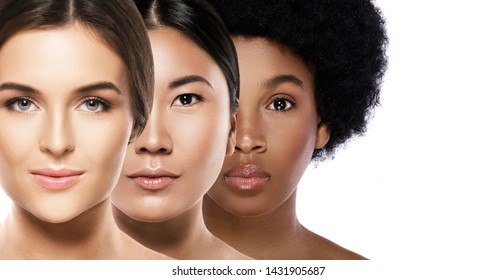 Multi-ethnic Beauty. Different Ethnicity Women - Caucasian, African, Asian.