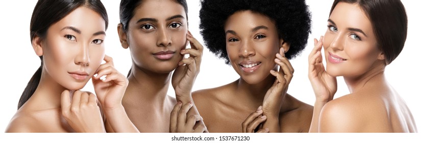 Multi-ethnic beauty. Different ethnicity women - Caucasian, African, Asian and Indian. - Shutterstock ID 1537671230