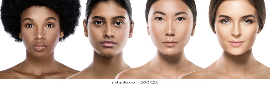 Multi-ethnic Beauty. Different Ethnicity Women - Caucasian, African, Asian And Indian.