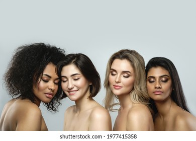 Multi-ethnic beauty and skincare. Group of beautiful women with a different ethnicity. 
