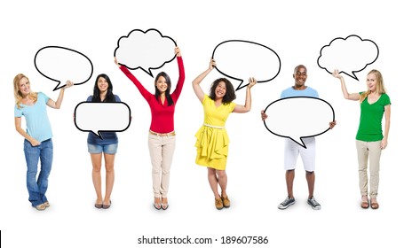 Multiethnic Diverse People Holding Blank Speech Bubbles