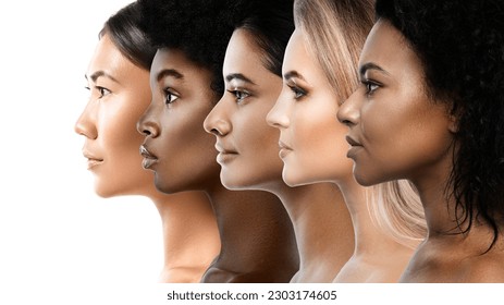 Multi-ethnic diversity and beauty. Group of different ethnicity women against white background. - Shutterstock ID 2303174605