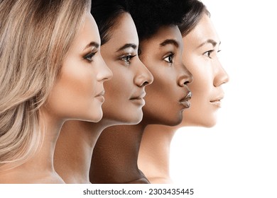 Multi-ethnic diversity and beauty. Group of different ethnicity women against white background. - Shutterstock ID 2303435445