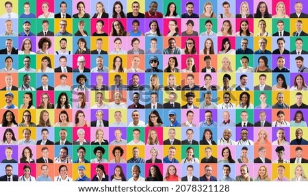 Multiethnic Faces Variation Collage. Mixed Adult People