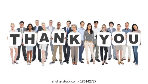 Multi-Ethnic Group Of Diverse People Holding Letters That Form Thank You