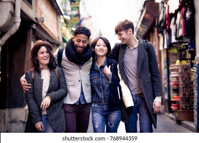 Multi-ethnic Group Of Friends Having Fun In Paris, Quartier Latin