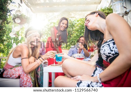 Similar – Young women couple drinking healthy drinks outdoors