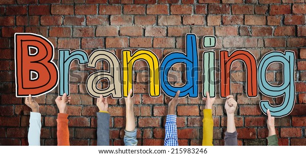 Multiethnic Group of Hands Holding Word Branding