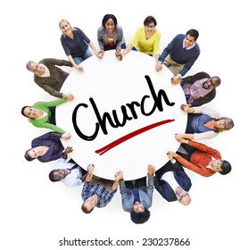 Multi-Ethnic Group Of People And Church Concepts