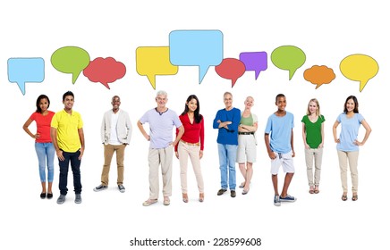 Multiethnic Group People Empty Speech Bubbles Stock Photo 228599608 ...