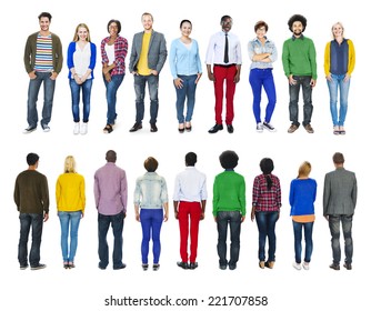 Multiethnic Group Of People Front And Back View