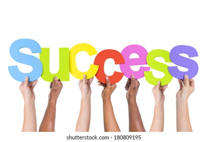 Multiethnic Group People Holding Word Success Stock Photo 180809195 ...