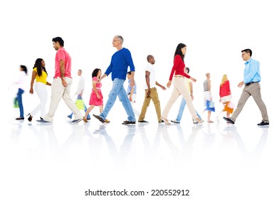 Multi-ethnic Group Of People Walking