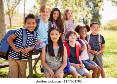 Multi-ethnic Group Of Schoolchildren On School Trip, Close Up