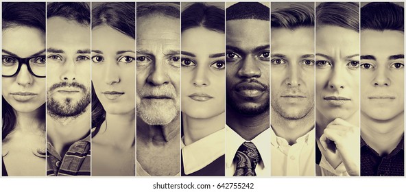 Multiethnic Group Of Serious People 