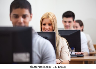 Multiethnic group of students in the computer lab.