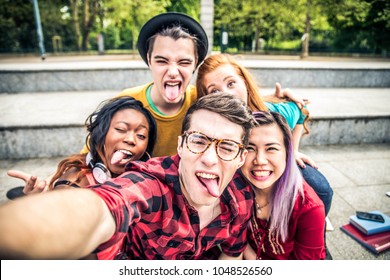 Multi-ethnic group of teenagers taking a selfie
