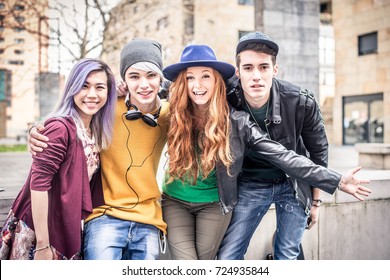 Multi-ethnic group of teens bonding outdoors