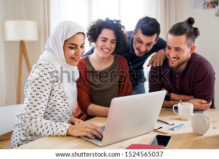 Similar – Image, Stock Photo Group of young friends with pizza and bottles of drink