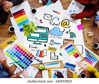 Multiethnic People Discussion Meeting Social Media Stock Photo ...