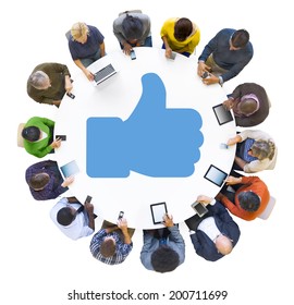 Multiethnic People Using Digital Devices with Thumbs Up Symbol