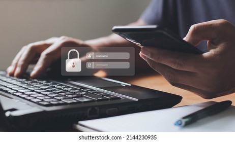 Multi-Factor Authentication, User, Login, cyber security and data protection, information security and encryption, secure Internet access, cybersecurity. login with username and password. - Shutterstock ID 2144230935