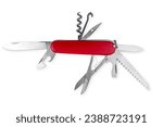 Multifunction army pocket folding knife isolated on white background