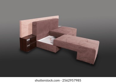Multifunctional folding sofa bed original design isolated on gray background.