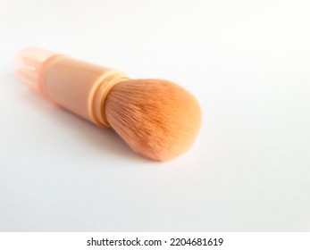 Multifunctional Powder Brush Behind Which Is Equipped With Other Types Of Brushes Isolated On White Background.makeup Kit.