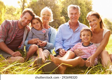 Multi-generation family relaxing together outdoors