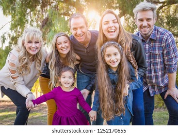 Multigenerational Mixed Race Family Portrait Outdoors.