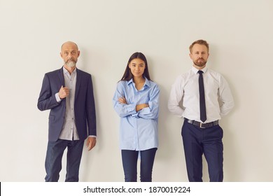 Multi-generational Workforce. Business Team Of Multiethnic Baby Boomer, Generation Z And X People Standing Looking At Camera. Mature, Young And Middle Aged Candidates Waiting For Job Interview