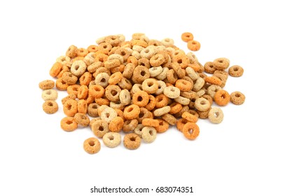 Multigrain hoops breakfast cereal - wheat, barley, rice, oats and maize -, isolated on a white background