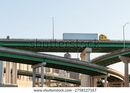 Multi-level interchange of the Interstate I-40 overpass in Memphis with truck heading towards Hernando de Soto bridge in Memphis, Tennessee
